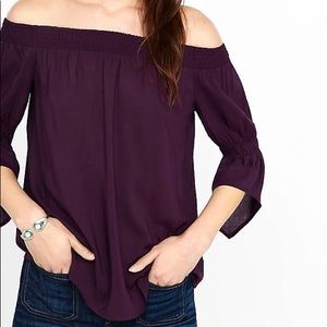 Express off the shoulder maroon/deep purple top